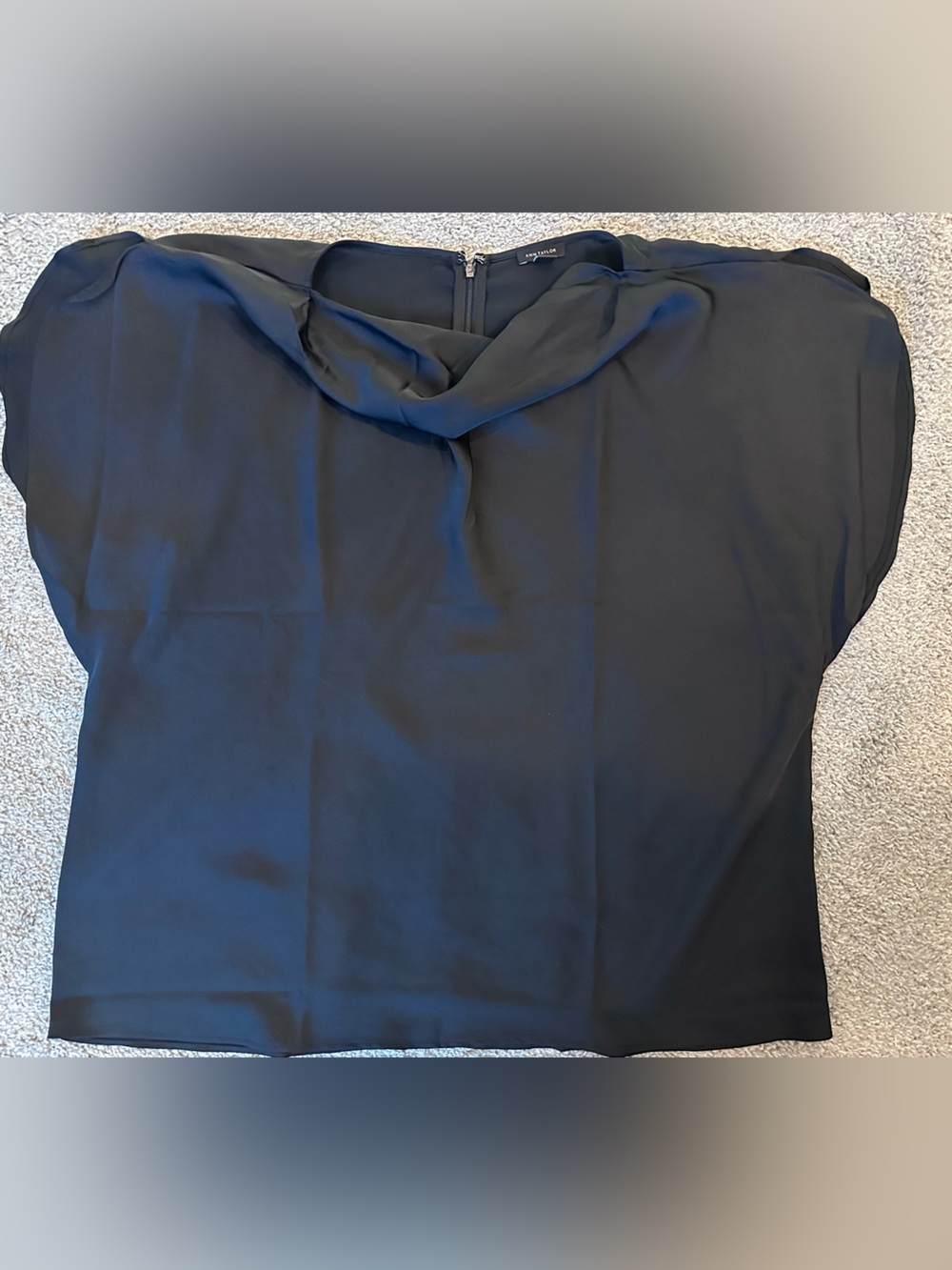 Ann Taylor Draped Black Satin Blouse